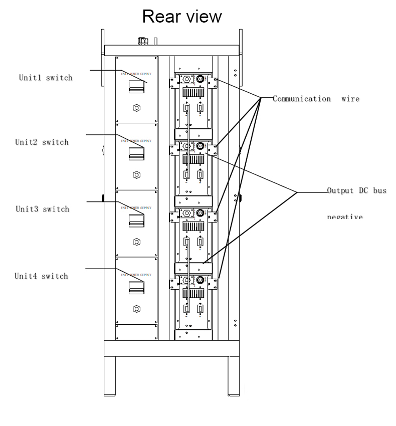 Rear view of 4×200A 6V Electroplating Rectifier Power Supply